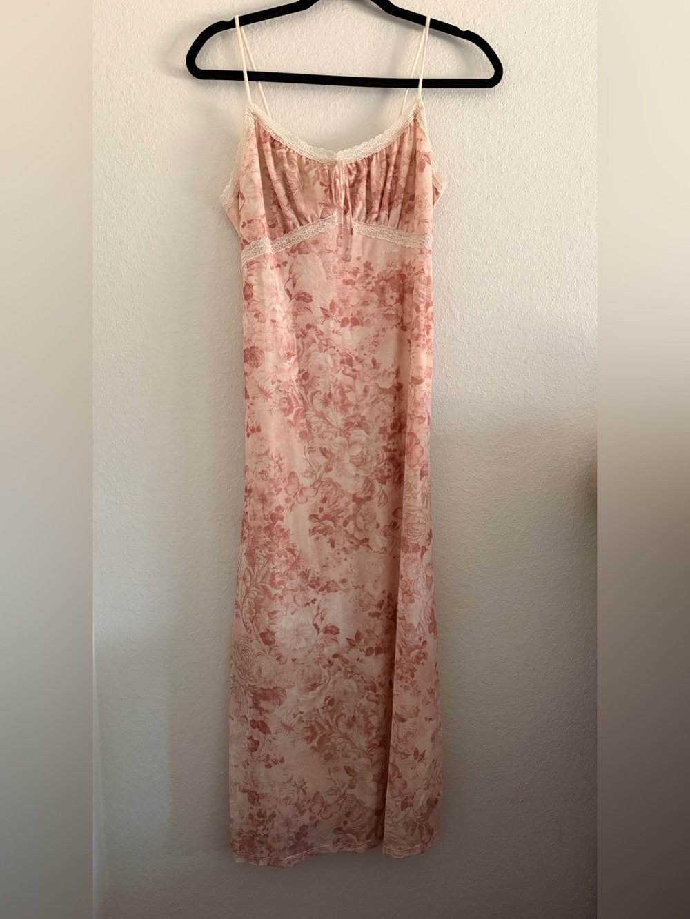 Pink Rose Slip Dress Maxi Babydoll Lace Coquette S/M
